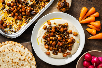 Butter Bean Hummus with Honey Spiced Chickpeas, Seeds & Nuts, by Abby Allen | Pipers Farm Recipe | Picnic Ideas & Inspiration | Sustainable, Artisan Food Delivered Direct To Your Door | Bold Bean Co