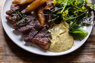 Lamb Rump Steaks, Oven Chips & Anchoide, by Julius Roberts