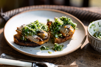 Grilled Sardines with Chimichurri Sauce, by Mitch Tonks | Pipers Farm Recipe | Tinned Seafood Sustainable Seasonal Ethical Recipes