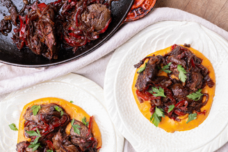 Spiced Chicken Livers with Harissa Polenta | Pipers Farm Recipe
