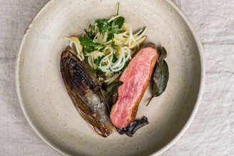 Duck Breast with Braised Chicory & Kohlrabi Remoulade | Pipers Farm Recipe