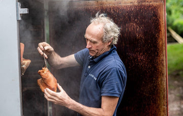 Peter Greig smoking Gammon Ham Hocks at Pipers Farm