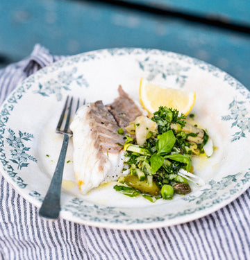 Roasted Sea Bass with Salsa Primavera, by Mitch Tonks