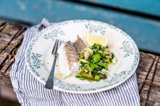 Roasted Sea Bass with Salsa Primavera, by Mitch Tonks