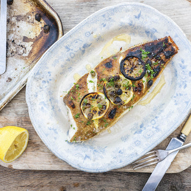 Wood Oven Roasted Lemon Sole with Simple Caper Dressing, by Mitch Tonks