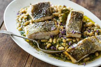 Pan Fried Pollack with Very Herby White Beans, by Gill Meller