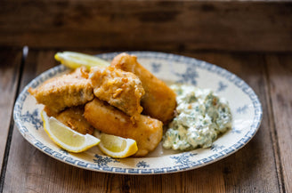 Cider & Fennel Seed Battered Hake with Proper Tartar Sauce, by Gill Meller. Gill Meller Fish Recipes. How to make Fish and Chips. Sustainable Fish and Chips. Seafood Recipes. Gill Meller Recipes. 