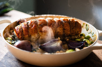 Roast Turkey Breast with Chorizo, Sprouts & Creamy Butter Beans