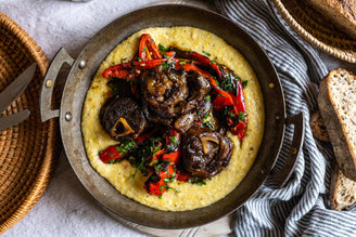 Lamb Osso Bucco with Polenta, Red Peppers & Gremolata