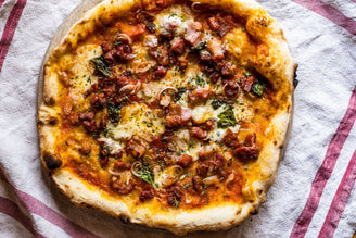 Bacon Lardons, Shallots & Wyfe of Bath Pizza