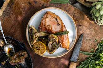 Campfire Pork Chops with Artichokes & Anchovies