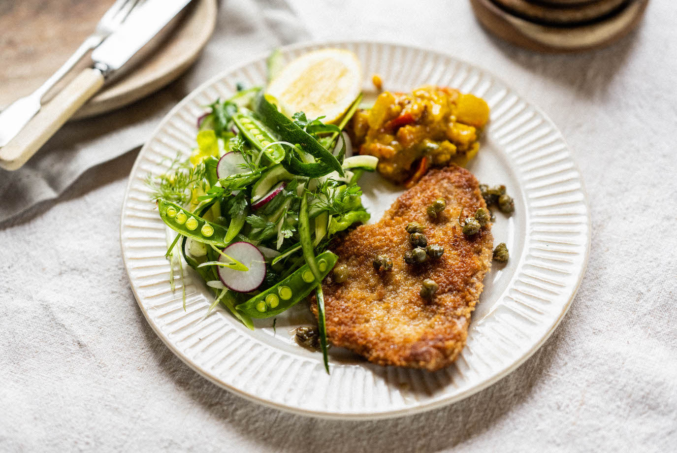 Pork Escalope with Summer Salad & Piccalilli – Pipers Farm