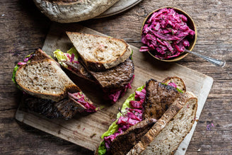 Steak Sandwich with Beetroot, Horseradish, Dill & Capers