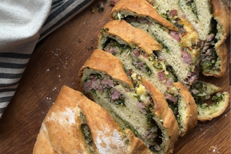 Pesto, Ham Hock & Cheddar Bread, by Cherie Denham | Pipers Farm Recipe | Real Bread Week 2024