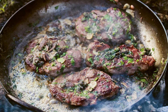 Pork Steaks with Chilli, Garlic, Capers & Anchovies, by Gill Meller | Pipers Farm Recipe