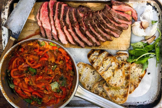 BBQ Flat Iron Steak with Blistered Pepperonata Recipe | Pipers Farm Recipe