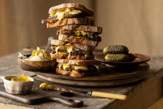 Rye Sandwich with Brisket, Kraut & Melted Cheese, by Claire Thomson | Pipers Farm Recipe