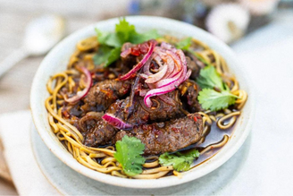 Jerk Steak & Noodle Broth with Quick Pickled Onions | Pipers Farm Recipe