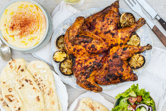 Rose Harissa Spatchcock Chicken With Hummus & Flatbreads | Pipers Farm Recipe