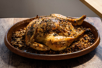 Chicken Stuffed with Ceps & Spelt