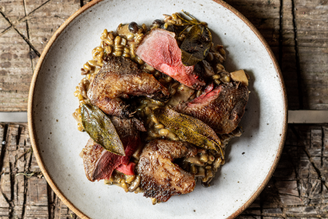 Roasted Pigeon with Wild Mushroom Risotto