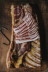 Award winning bacon. Traditionally Cured Beechwood Smoked Streaky Bacon. High Welfare Bacon.