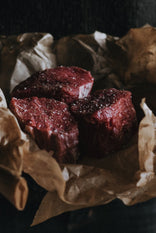 Raw Grass-Fed Beef Fillet Steaks with seasoning